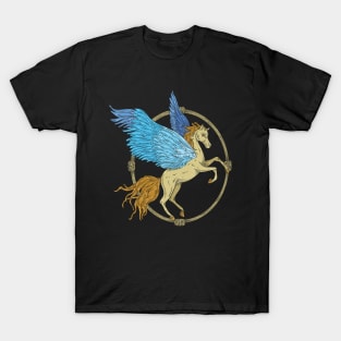 Pegasus with blue wings in a wooden frame T-Shirt